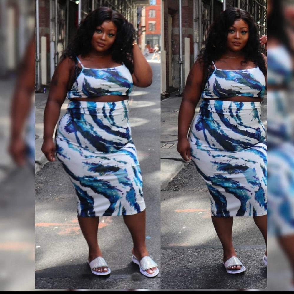 Blue and White Abstract Maxi Skirt